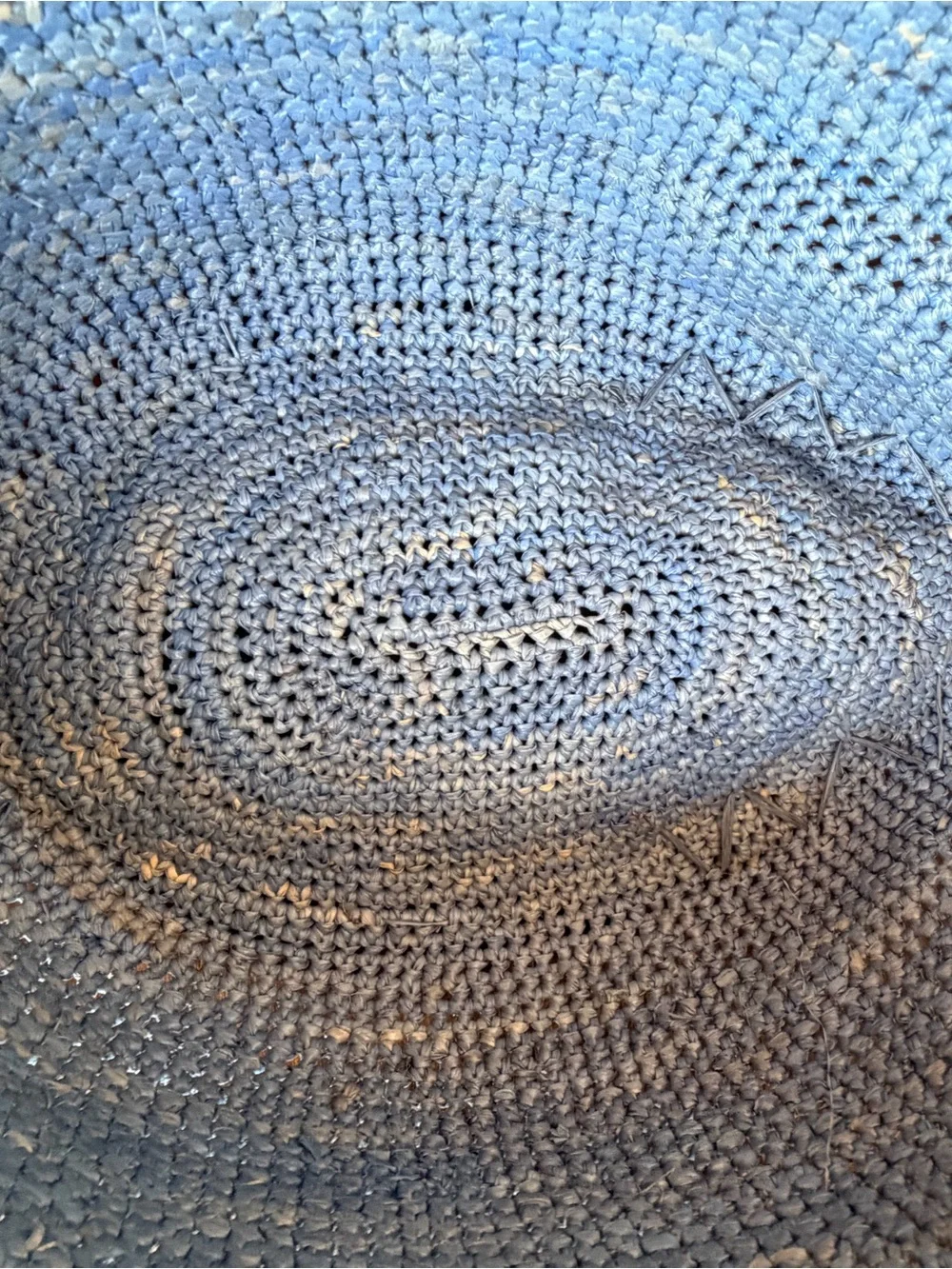 Helen Kaminski Stonewashed Blue 100% Raffia Crochet Fedora Sun Hat Wide Brim OS